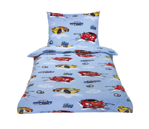 Bellatex Povlečení bavlněné Junior 140x200, 70x90 cm Závodní auto světlá modrá
