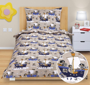 Bellatex Povlečení bavlněné Junior 140x200, 70x90 cm Námořník modrá, šedá
