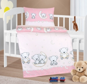 Bellatex Dětské povlečení bavlna Agáta 90x135, 45x60 cm Medvídek růžová
