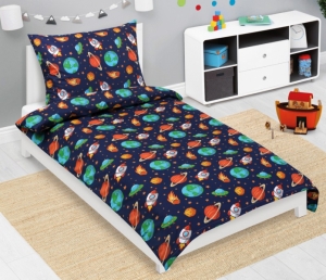 Bellatex Povlečení bavlněné Junior 140x200, 70x90 cm Vesmír modrá, oranžová
