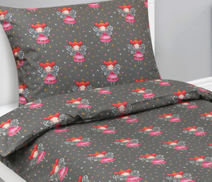 Bellatex Povlečení bavlněné Junior 140x200, 70x90 cm Víla šedá, růžová
