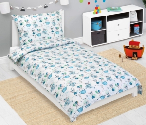 Bellatex Povlečení bavlněné Junior 140x200, 70x90 cm Myška v hrnečku modrá