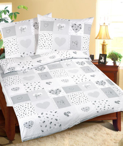 Bellatex Povlečení bavlněné Srdce patchwork Šedá,Bílá