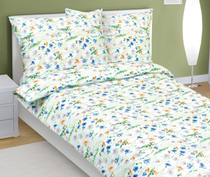 Bellatex Povlečení bavlněné 140x200, 70x90 cm Kvítí luční modrá, žlutá, bílá