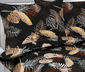 Bellatex Povlečení bavlněné 140x200, 70x90 cm Monstera tmavě hnědá