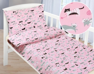 Bellatex dětské povlečení bavlna do postýlky růžová kočka 90x135+45x60 cm 