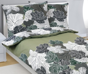 Bellatex Povlečení bavlněné 140x200, 70x90 cm Květ khaki zelená