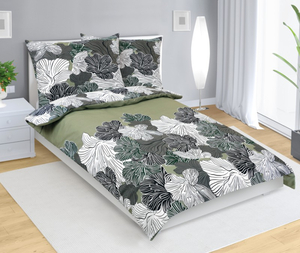 Bellatex Povlečení bavlněné 140x200, 70x90 cm Květ khaki zelená