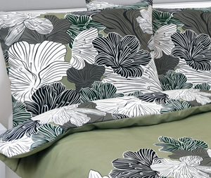 Bellatex Povlečení bavlněné 140x200, 70x90 cm Květ khaki zelená