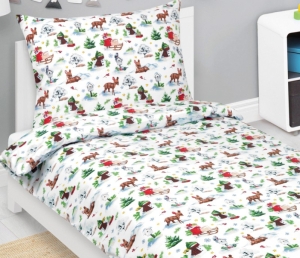 Bellatex Povlečení bavlněné Vánoce 140x200, 70x90 cm Bílá,Zelená,Červená