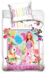 Dětské povlečení bavlna do postýlky Barbie a Jednorožec 100x135+40x60 cm 