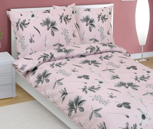 Bellatex Povlečení krepové Louka šedá, růžová
