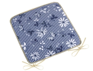 Bellatex sedák hladký Dita modrá kostička s květem 40x40 cm 