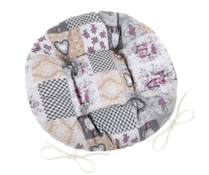 Bellatex Sedák DITA kulatý prošívaný průměr 40 cm Patchwork love šedá, béžová, vínová