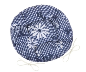 Bellatex sedák kulatý prošívaný Dita  Kostička s květem modrá průměr 40 cm