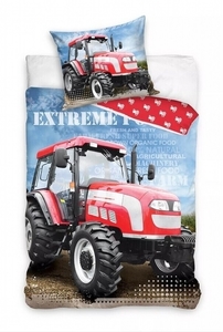 Bavlněné povlečení Traktor červená/světle modrá 140x200+70x90 cm 