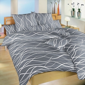 Dadka povlečení krep Vlny bílé na tmavě šedém 140x200+70x90 cm 