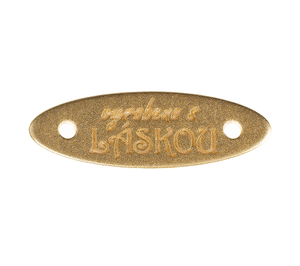 Nášivka "vyrobeno s LÁSKOU" plastová - sada 6 ks - 30x10 mm - zlatá