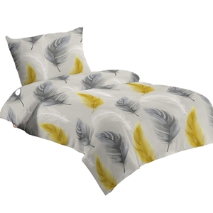 Jahu povlečení mikroflanel Žlutošedá pírka 140x200+70x90 cm  