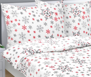 Bellatex Povlečení MIKROFLANEL 140x200, 70x90 cm Vločka Bílá,Šedá,Červená