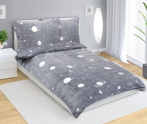 Bellatex Povlečení MIKROFLANEL 140x200, 70x90 cm Vesmír Šedá,Bílá