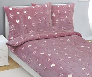 Bellatex Povlečení MIKROFLANEL 140x200, 70x90 cm Srdce Růžová,Bílá