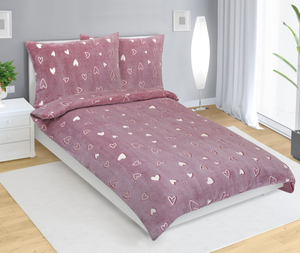 Bellatex Povlečení MIKROFLANEL 140x200, 70x90 cm Srdce Růžová,Bílá