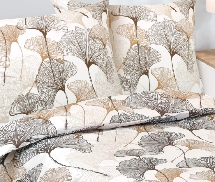 Bellatex Bavlněné povlečení 140x220 cm, 70x90 cm Ginkgo Hnědá,Bílá