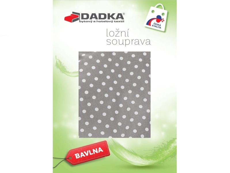 DADKA Povlečení krep Puntík bílý na šedém 140x200, 70x90 cm