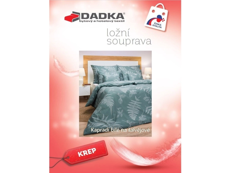 DADKA Povlečení krep Kapradí bílé na šalvějové 200x200, 2x 70x90 cm