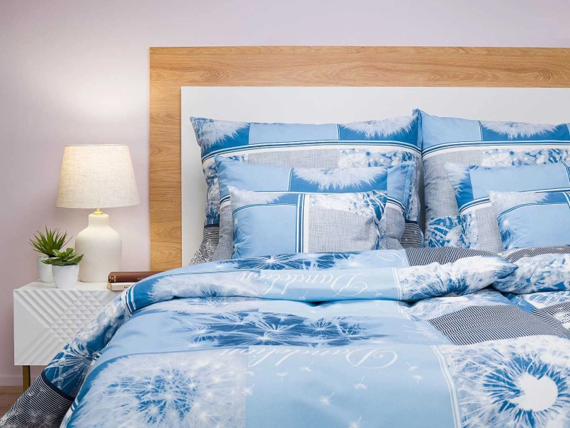 DADKA Povlečení bavlna Pampelišky 3D modré 220x200, 2x 70x90 cm