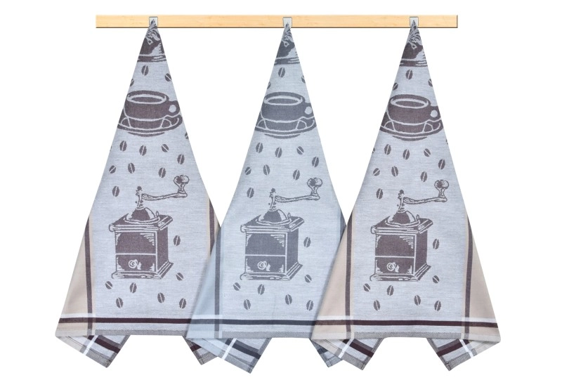 Bellatex Kuchyňské utěrky sada 3 kusů 50x70 cm Kávová zrna Hnědá,Béžová,Šedá