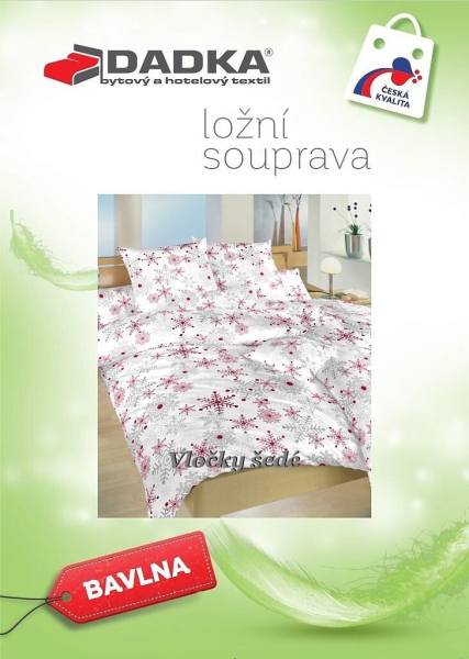 DADKA VRACOV Povlečení flanel Vločky šedé 220x200, 2x70x90 cm