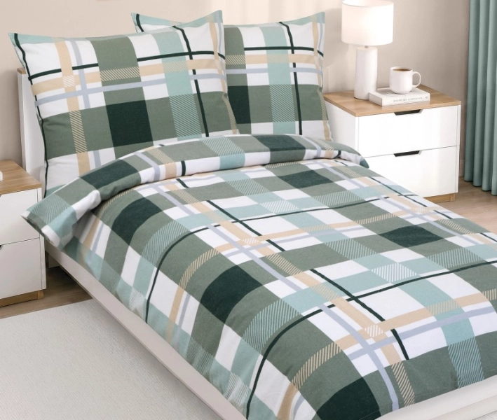 Bellatex Flanelové povlečení 140x220 cm, 70x90 cm Kostka Zelená,Bílá
