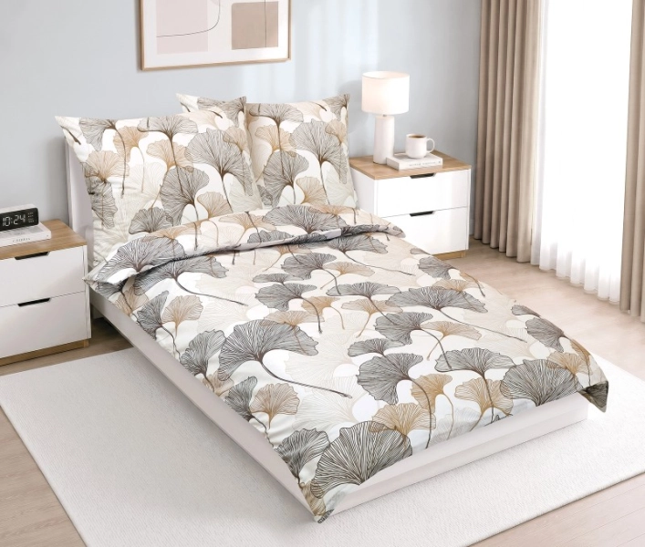 Bellatex Bavlněné povlečení 140x220 cm, 70x90 cm Ginkgo Hnědá,Bílá
