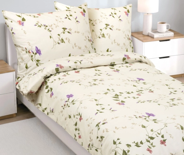 Bellatex Flanelové povlečení 140x220 cm, 70x90 cm Fialka Smetanová,Fialová,Zelená