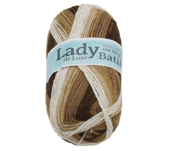 Bellatex Příze LADY de Luxe BATIK 100g / 238 m Bílá,Béžová,Hnědá