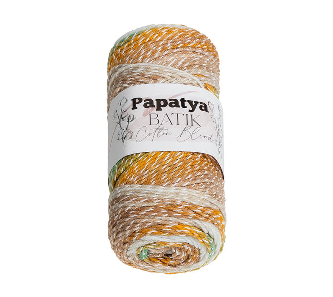 Bellatex Příze PAPATYA COTTON BLEND batik 100g / 225 m Bílá,Hnědá,Zelená