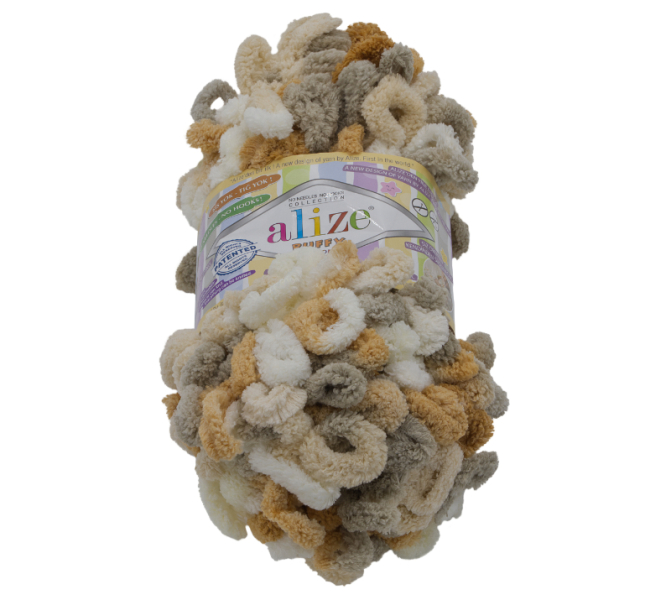 Bellatex Příze PUFFY color 100g / 9 m Béžová,Bílá