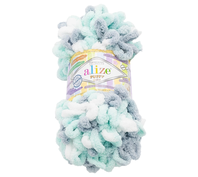 Bellatex Příze PUFFY color 100g / 9 m Bílá,Šedá,Mintová