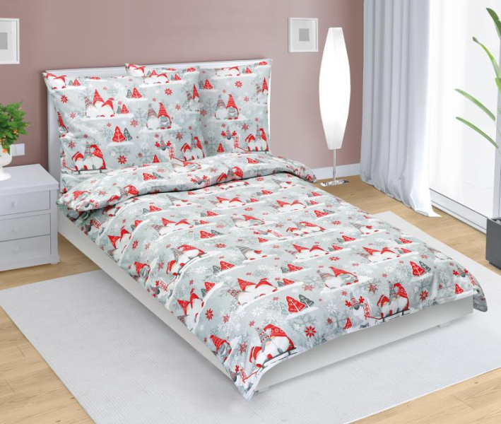 Bellatex Povlečení dětské Vánoce 140x200, 70x90 cm Skřítek Šedá,Červená