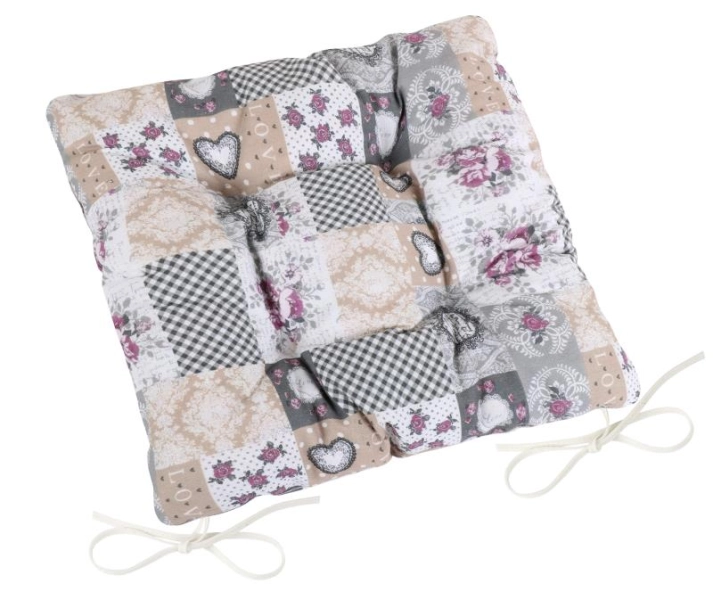 Bellatex Sedák DITA prošívaný 40x40 cm Patchwork Šedá,Béžová,Vínová