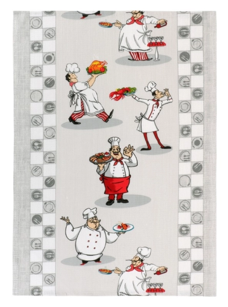 Bellatex Kuchyňská utěrka 1 ks 50x70 cm Kuchař Šedá,Bílá,Červená