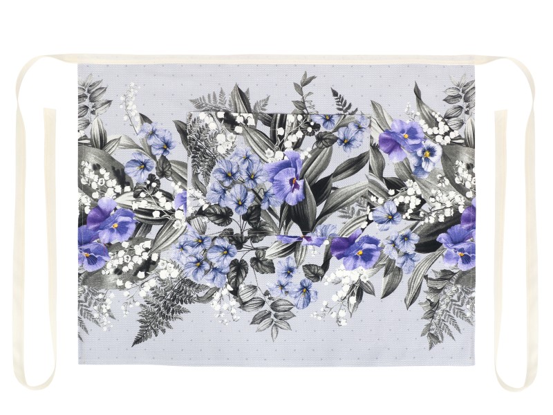 Bellatex Kuchyňská zástěra GITA do pasu zástěra 68x50 cm Maceška Fialová,Šedá,Bílá