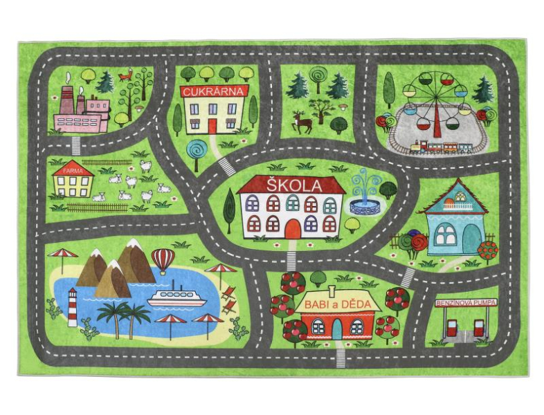 Bellatex Kobereček dětský šířka 100 cm, délka 150 cm Autíčková dráha Zelená,Šedá
