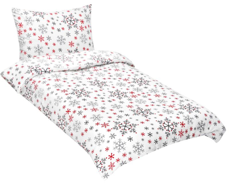 Bellatex Povlečení MIKROFLANEL 140x200, 70x90 cm Vločka Bílá,Šedá,Červená