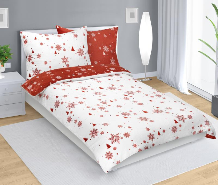 Bellatex Povlečení MIKROFLANEL 140x200, 70x90 cm Vločka Terrakota,Bílá