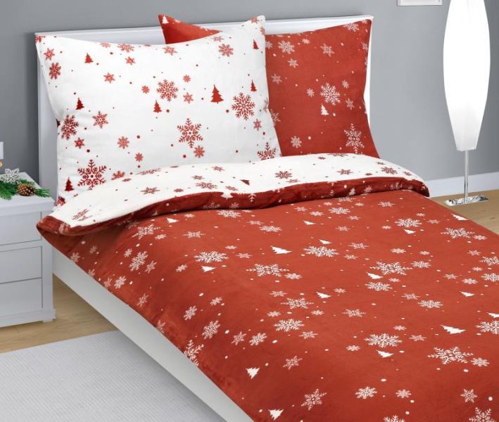 Bellatex Povlečení MIKROFLANEL 140x200, 70x90 cm Vločka Terrakota,Bílá