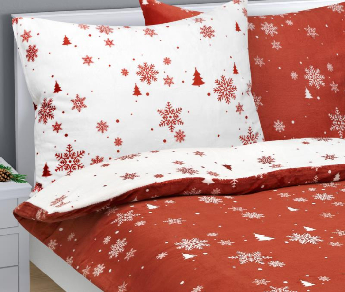 Bellatex Povlečení MIKROFLANEL 140x200, 70x90 cm Vločka Terrakota,Bílá