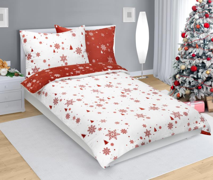 Bellatex Povlečení MIKROFLANEL 140x200, 70x90 cm Vločka Terrakota,Bílá